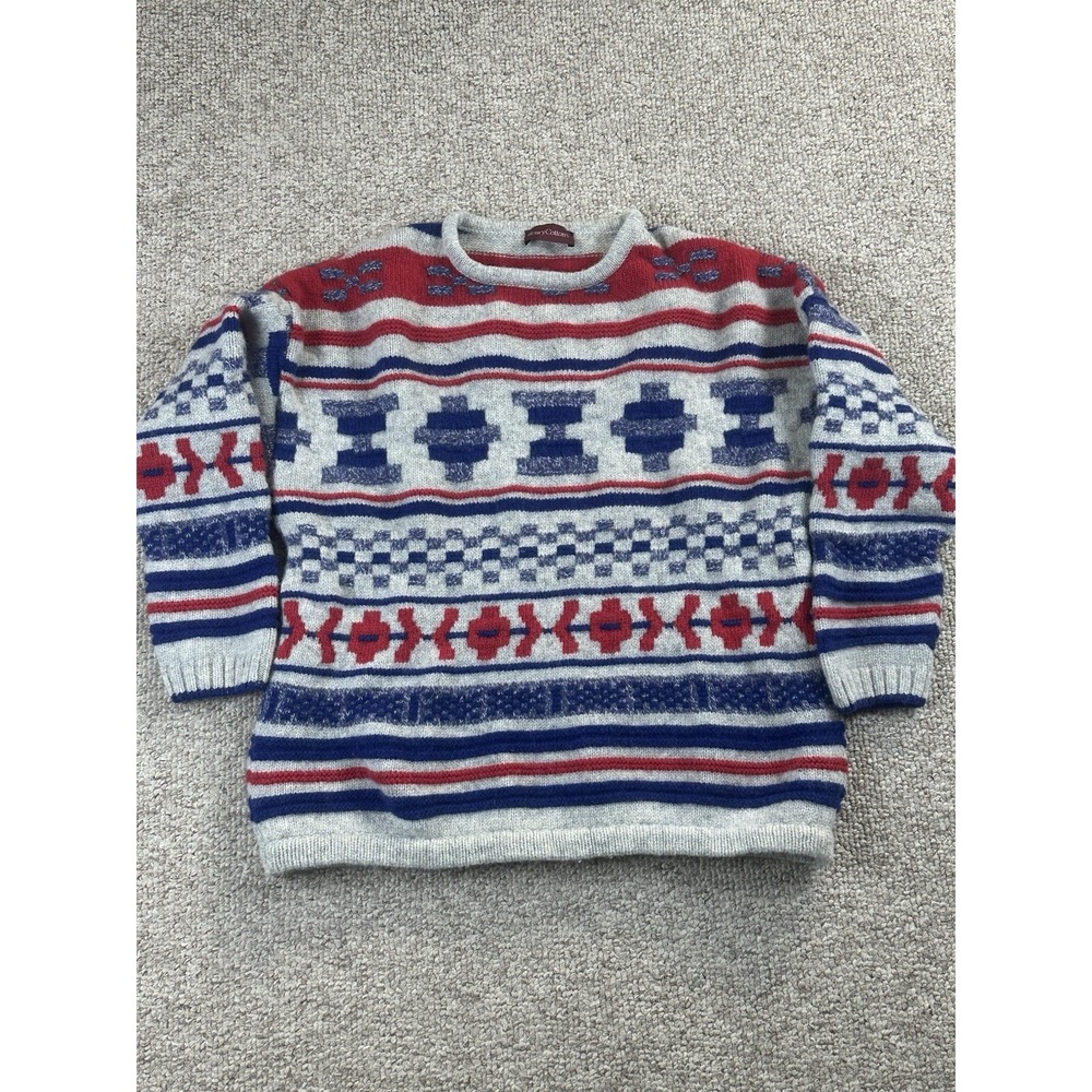 Vintage Henry Cotton's Wool Sweater Women's Lg Nordic Fair Isle Geometric Italy